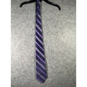 Merona Mens Necktie Purple Navy‎ Blue Striped Silk Blend Formal Business Tie
